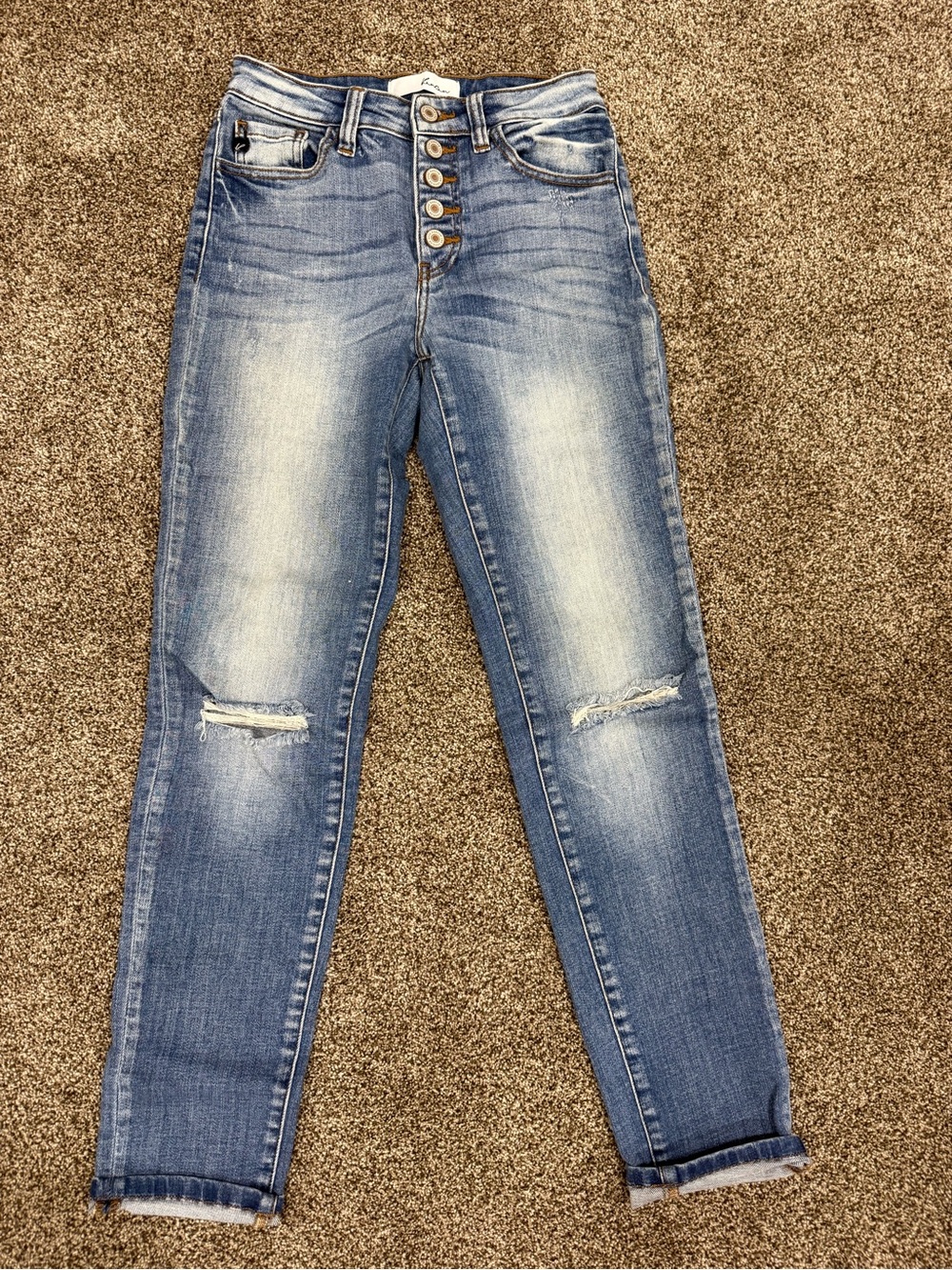 KanCan Light Blue Distressed Boyfriend Jeans with Button Fly